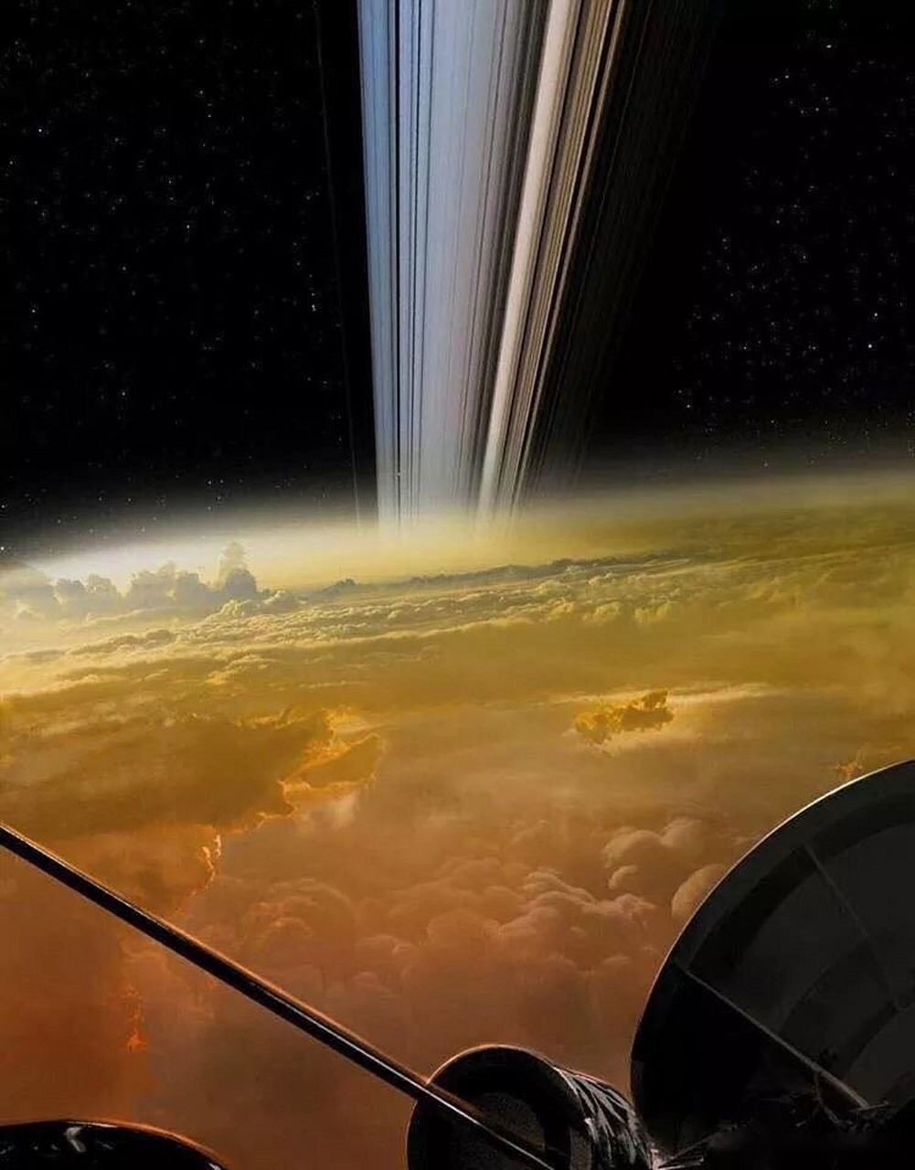 2017年9月15日,太空探测器卡西尼号在进入土星大气层并燃烧之前的最后