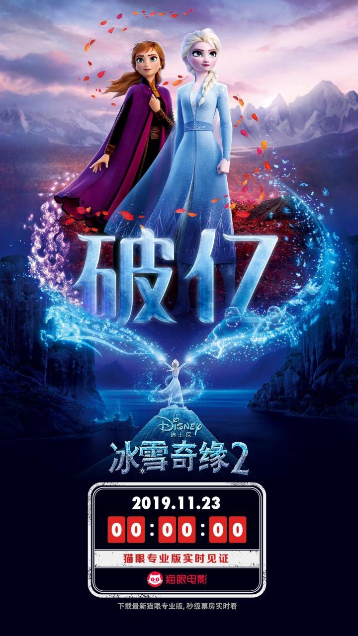 猫眼电影实时见证《冰雪奇缘2》11月23日00:00:00,总票房破亿!