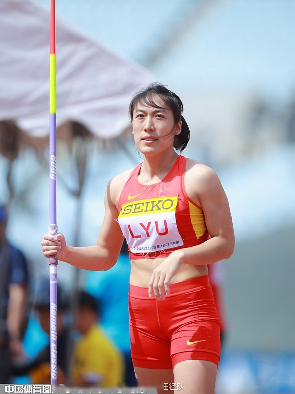 2019全国田径大奖赛黄石站,女子标枪决赛,吕会会在第六投投出67米72