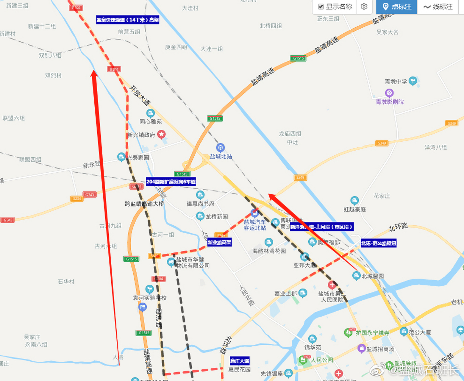修正盐阜快速通道 新兴镇到上冈镇距离14千米的高架