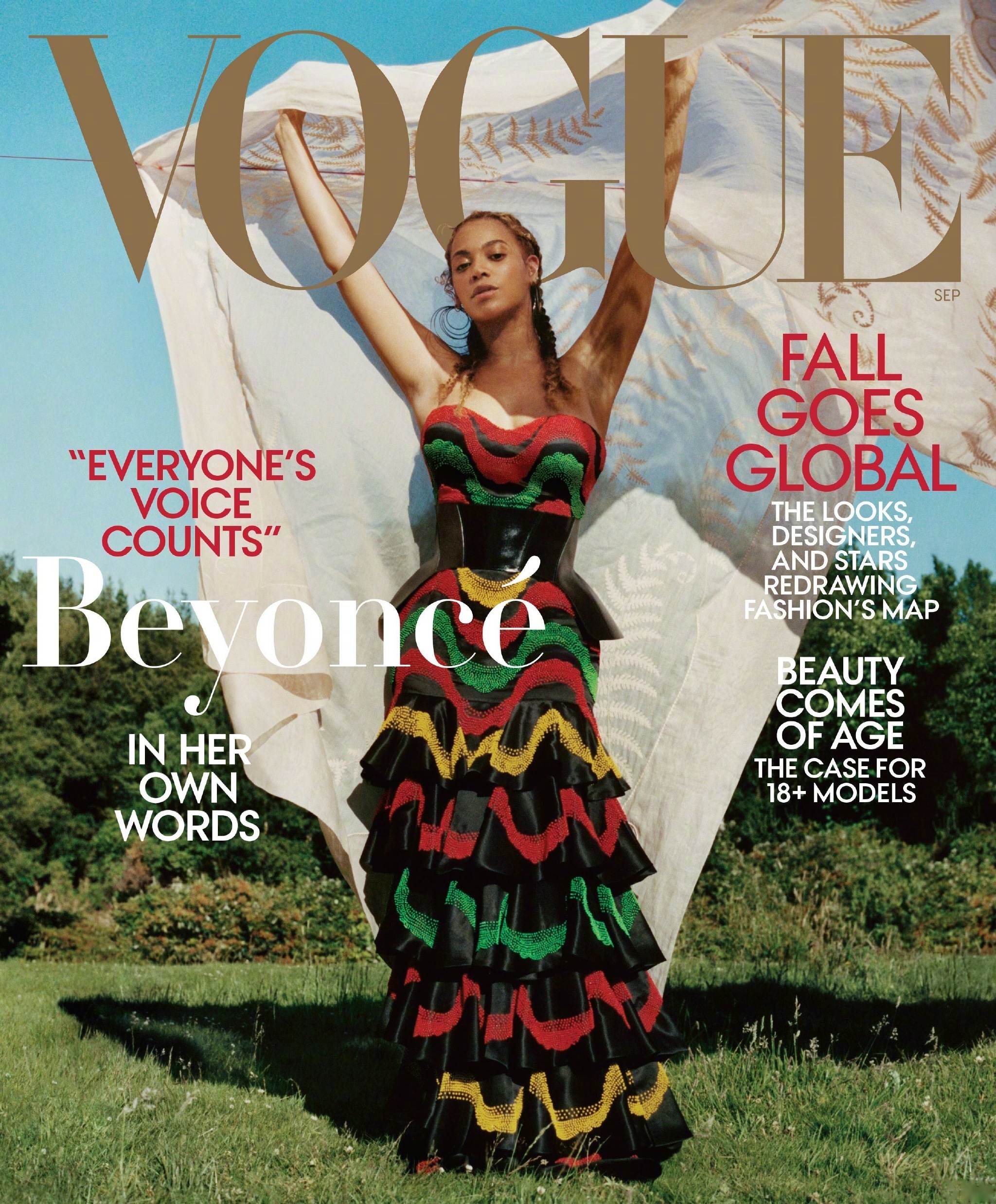 流行天后碧昂丝·诺尔斯近日为《vogue》杂志黄金九月刊拍摄封面,超大