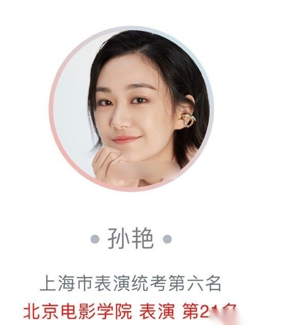 孙俪妹妹孙艳艺考成绩出来了!北电表演专业21名!