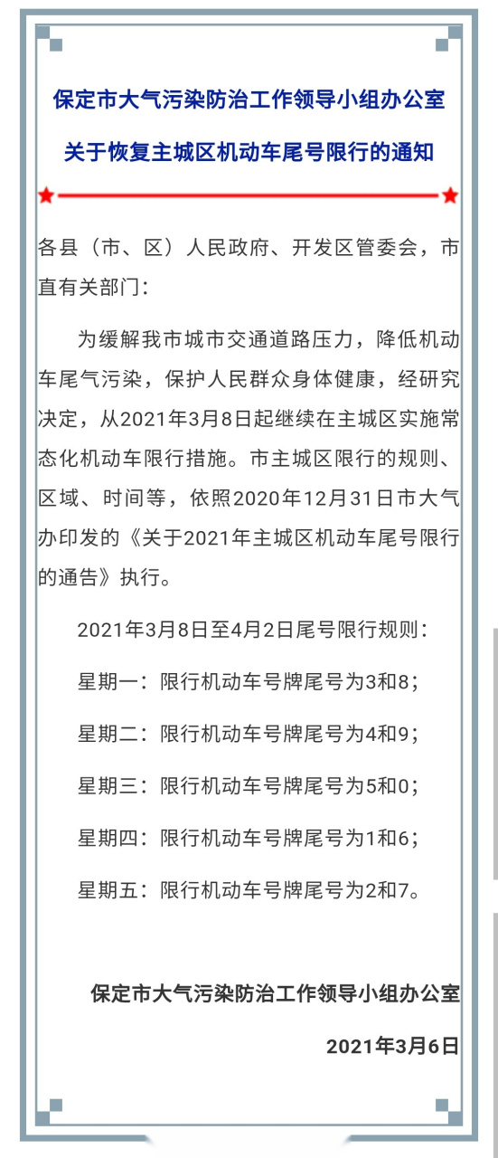 2021保定限行区域图图片