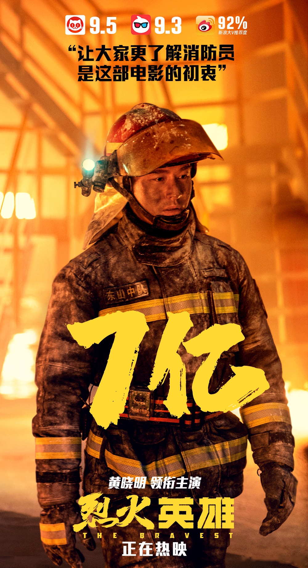 黄晓明领衔主演电影《烈火英雄》 票房连破7亿 8亿 每位消防员的付出