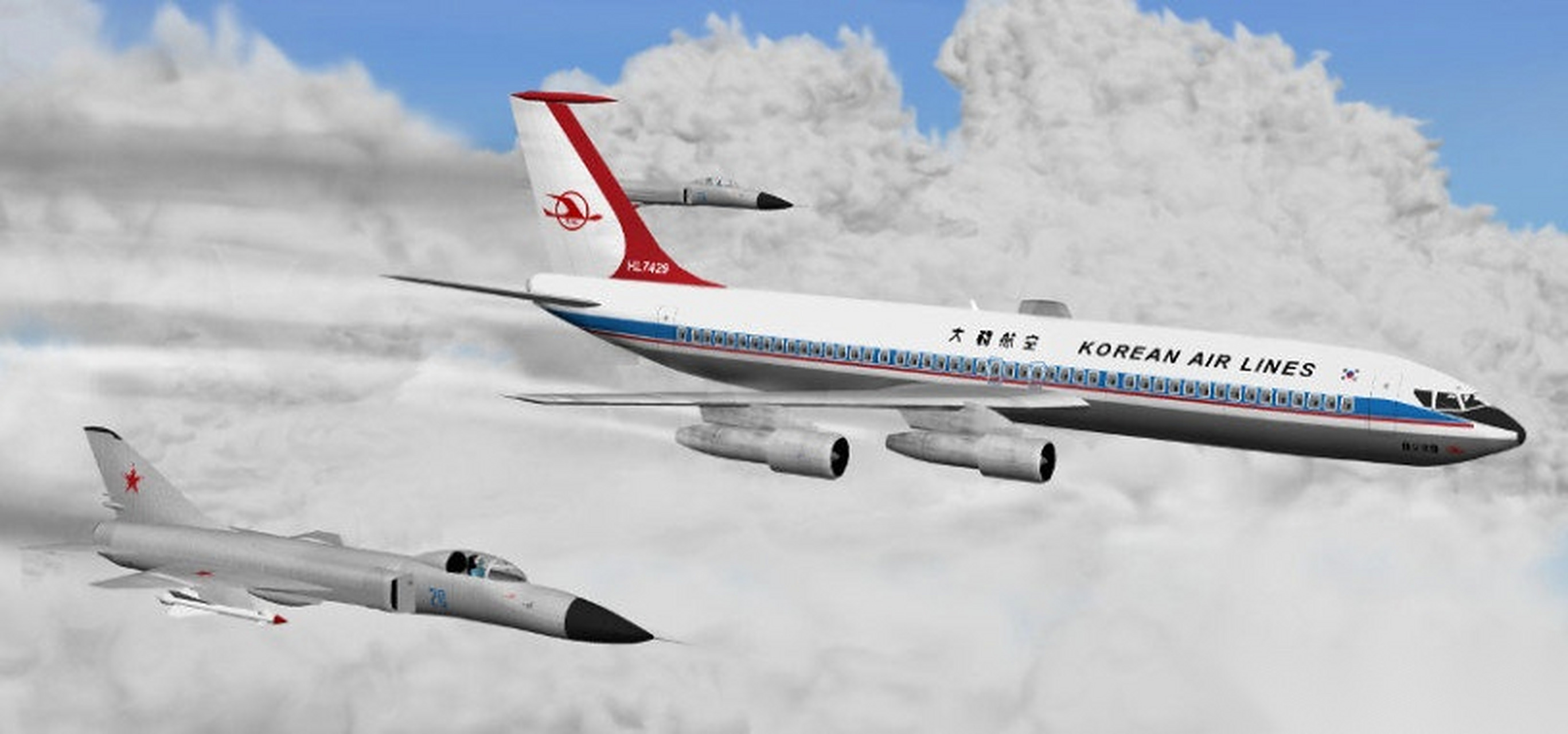 大韩航空007号班机由美国阿拉斯加的安克雷奇起飞,前往韩国汉城.