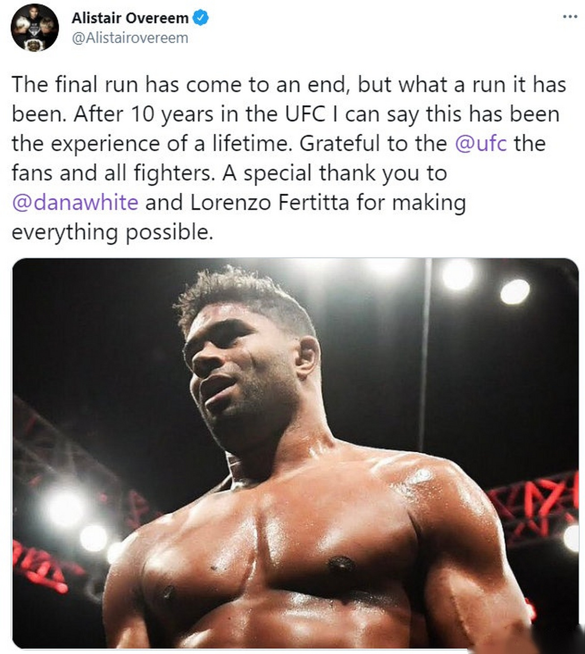 "荷兰毁灭者"阿里斯泰·奥沃瑞姆正式发文,宣告自己退役.