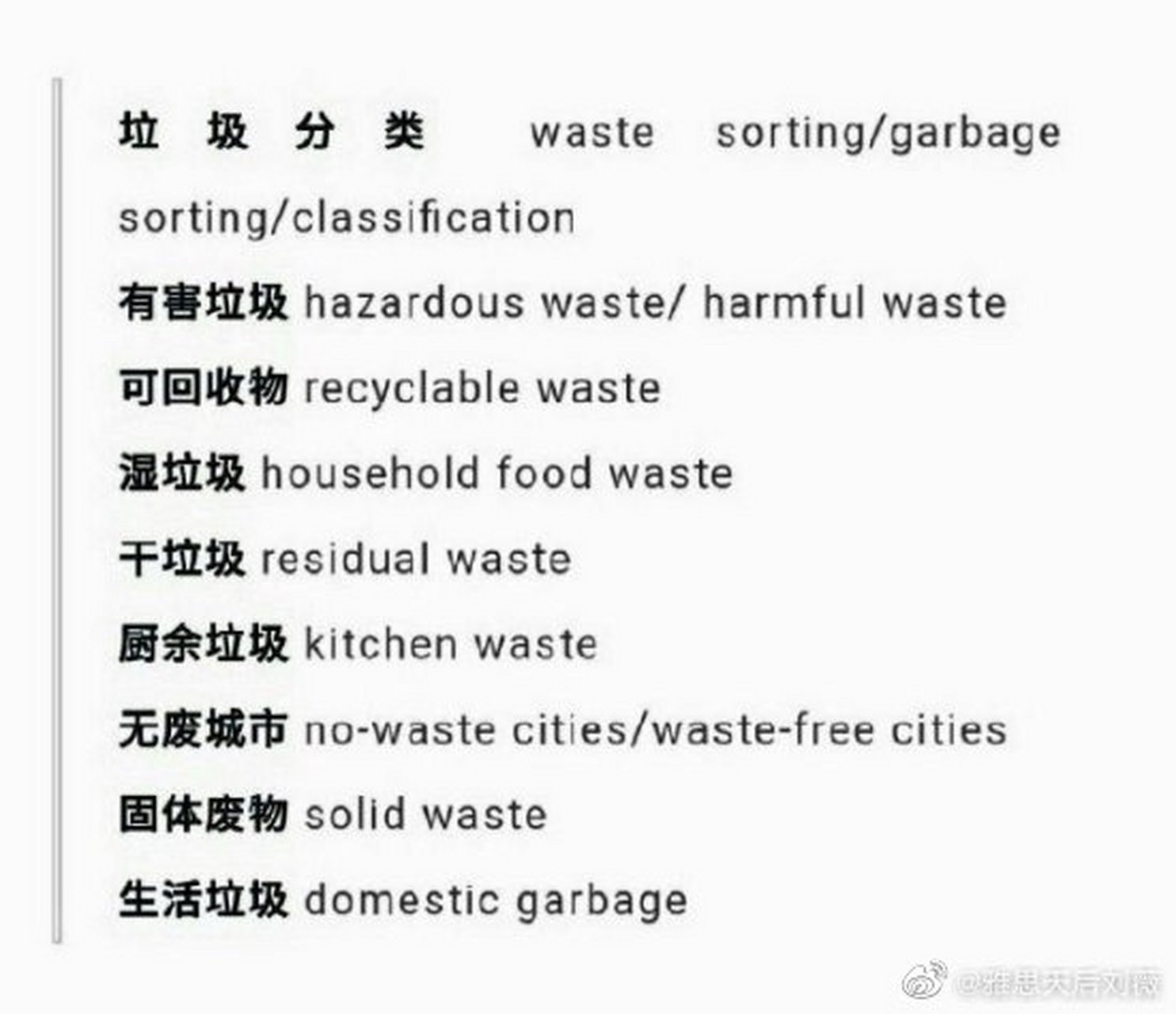 垃圾分类英语词汇, 北京垃圾分类街道乡镇年底前要超九成