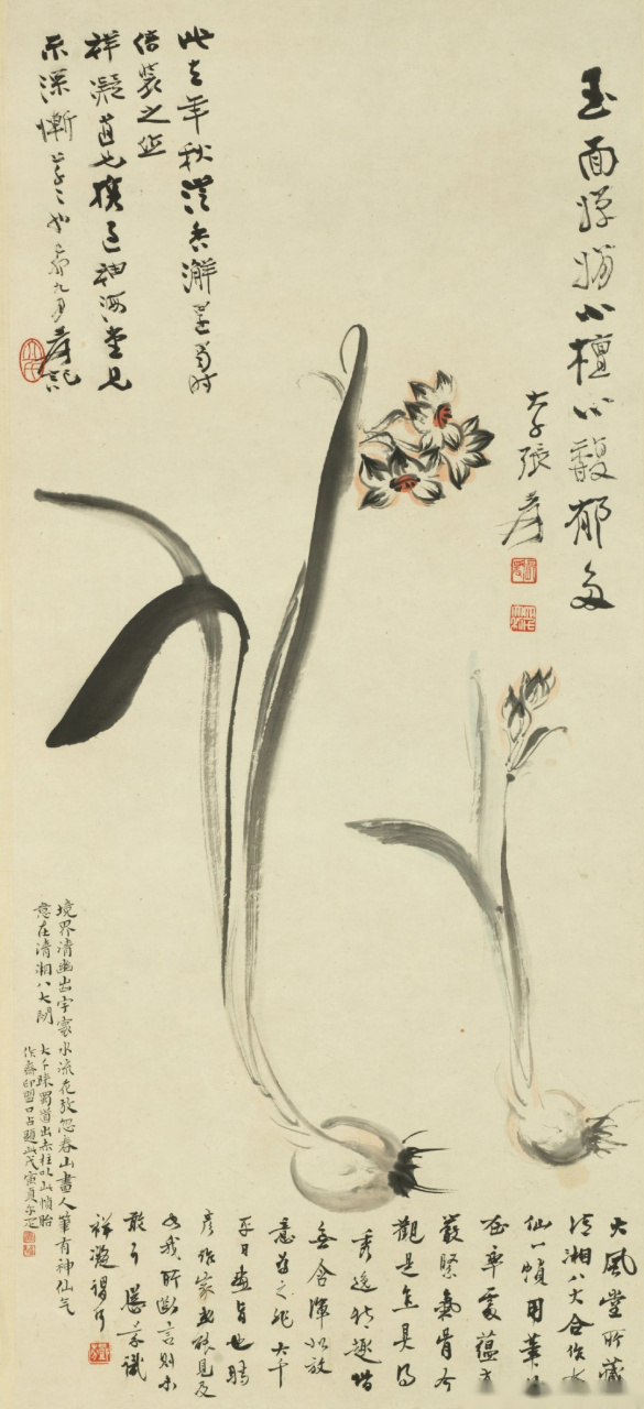 "玉面婵娟小,檀心馥郁多" 水仙别名金盏银台,花如其名,绿裙,青带,亭亭