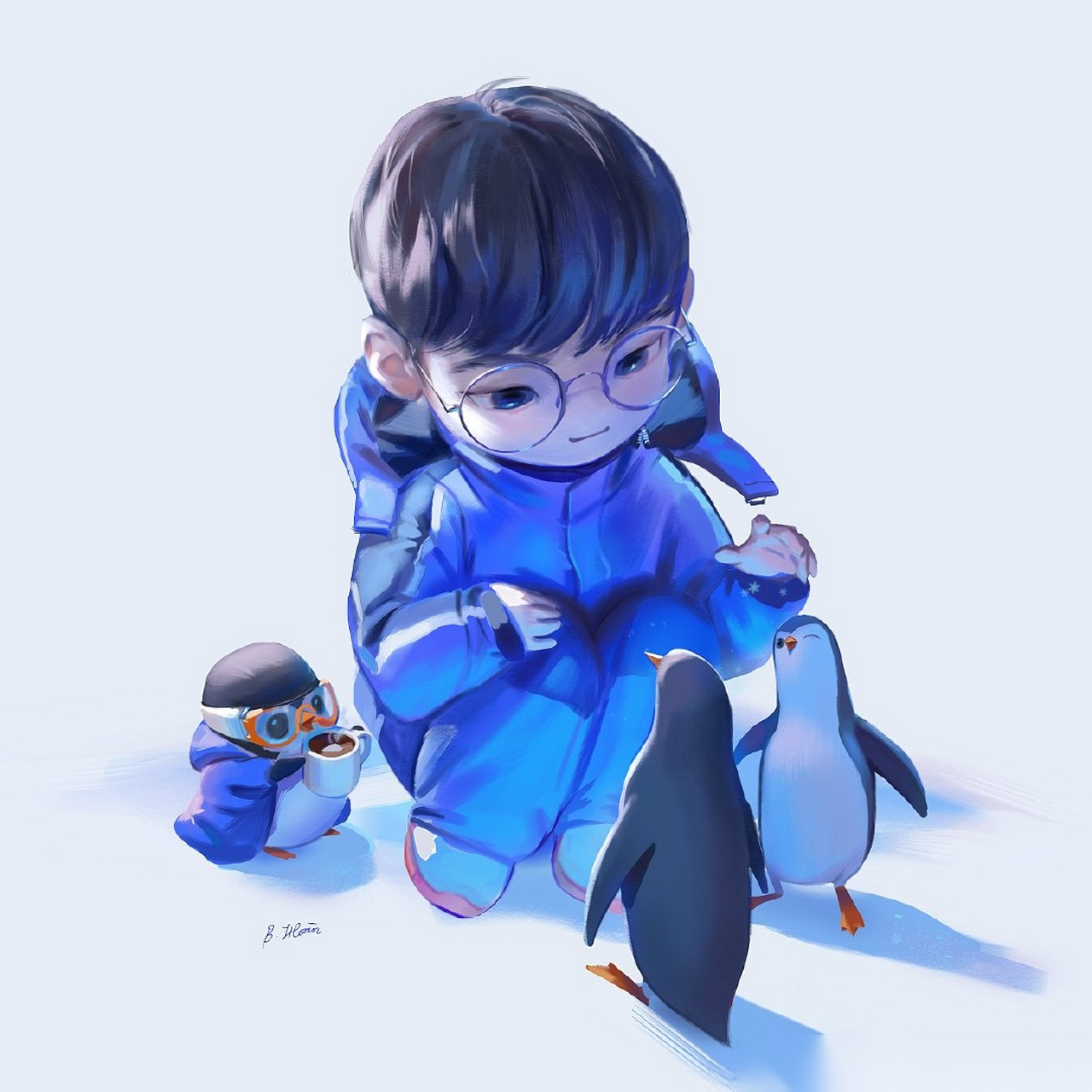 faker跟企鹅对视漫画版~作者图左下.