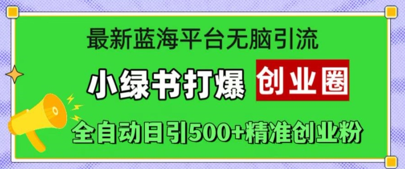 最新蓝海平台无脑引流，小绿书打爆创业圈，全自动日引500+精准创业粉【项目拆解】