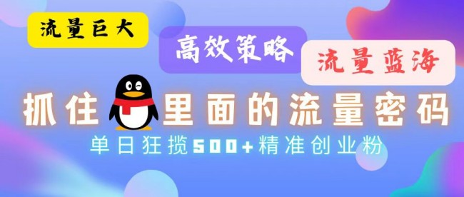 流量蓝海，抓住QQ里面的流量密码！高效策略，单日狂揽500+精准创业粉【项目拆解】