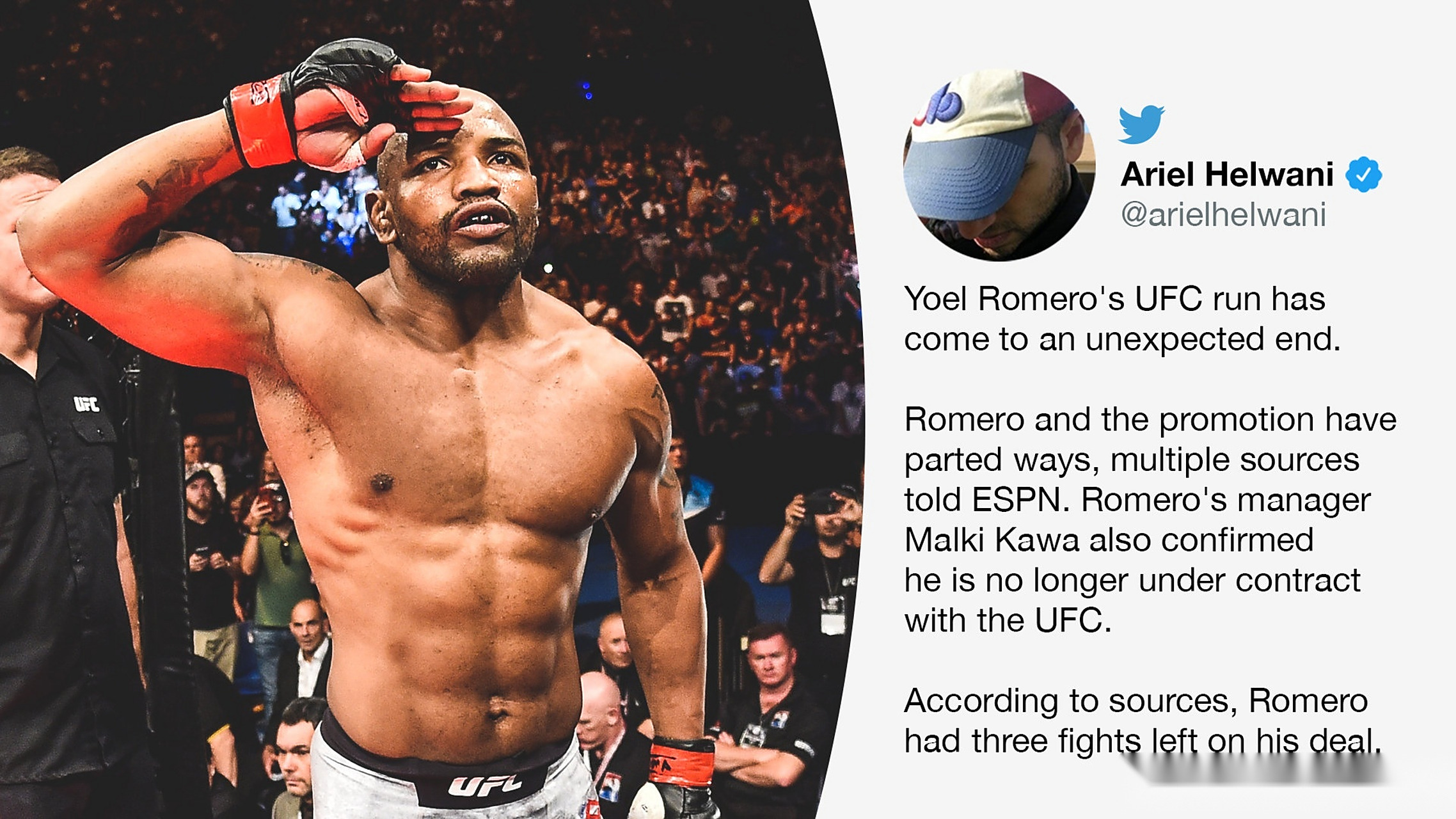 多位知情人士爆料,"上帝士兵"尤尔·罗梅罗已经与ufc分道扬镳.