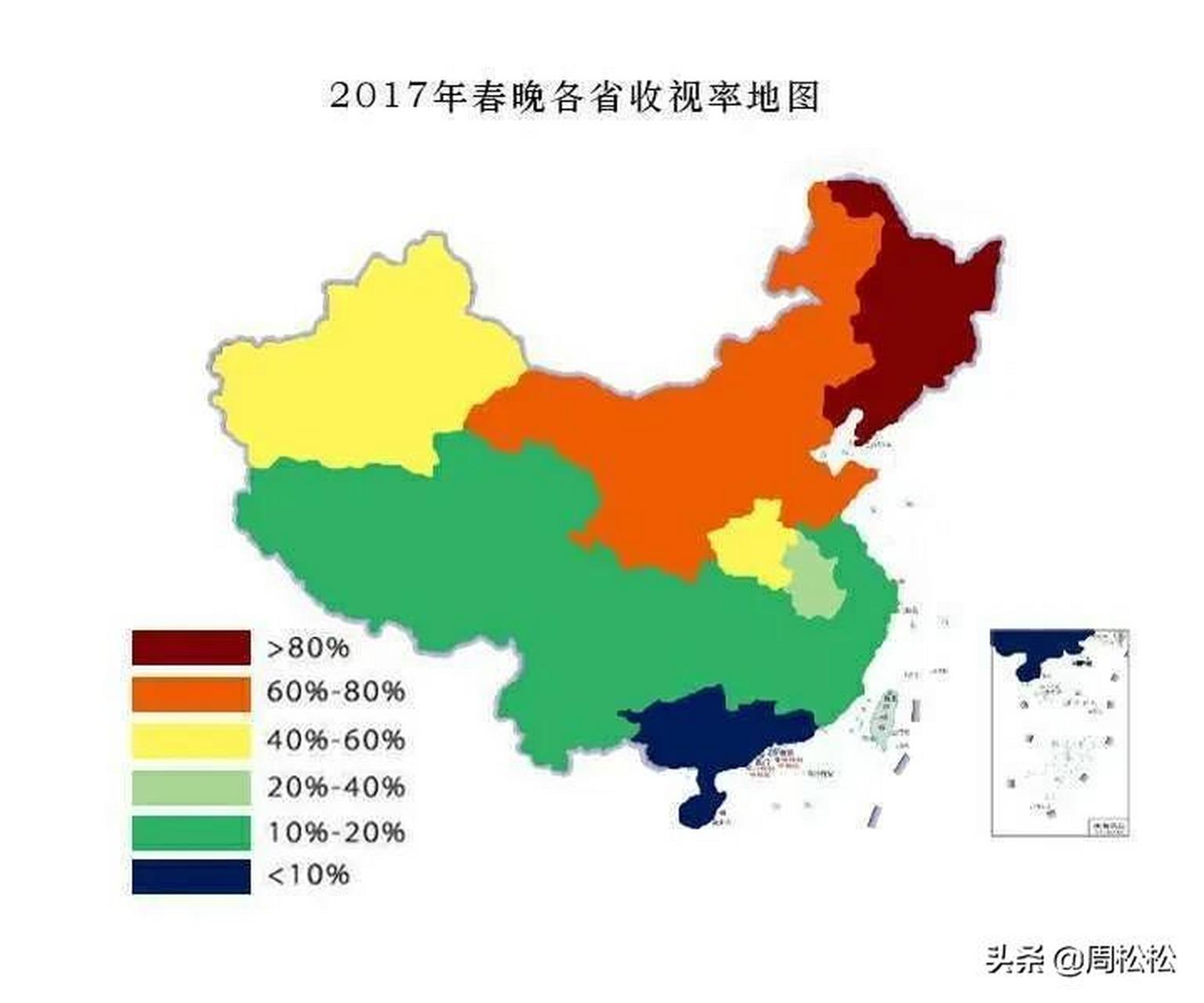 参考一下2017年春晚各省收视率地图