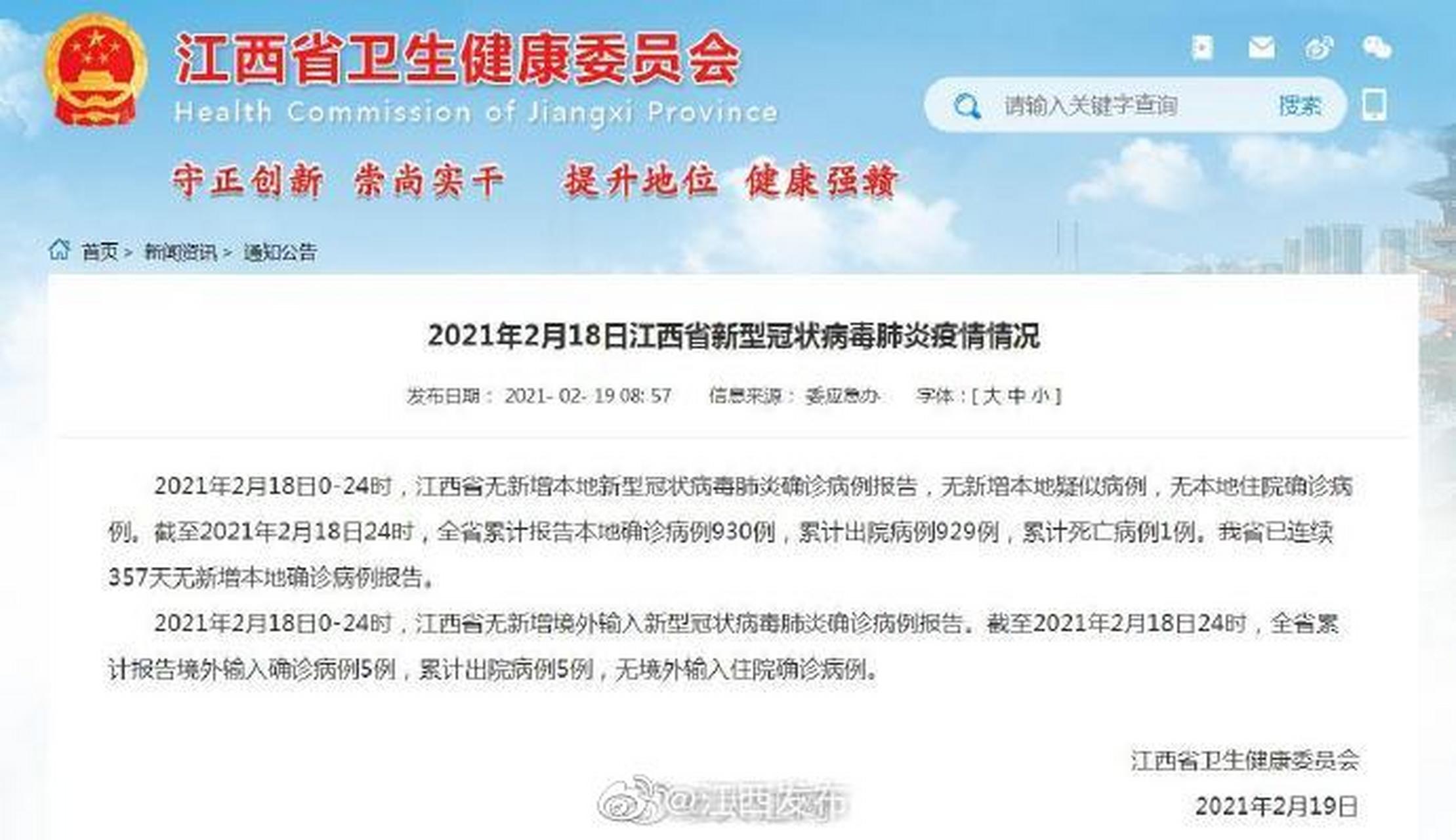 【2021年2月18日江西省新型冠状病毒肺炎疫情情况】2021年2月18日0-24