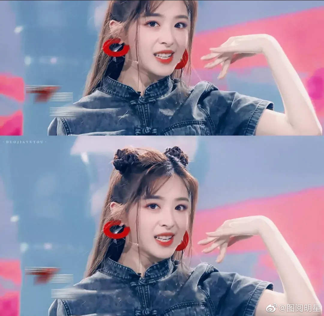 《#乘风破浪的姐姐# 》张含韵,舞台造型合集 舞台上,梳着丸子头一脸