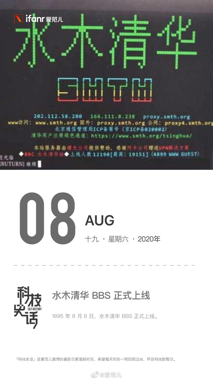 1995 年 8 月 8 日,水木清华 bbs 正式上线.