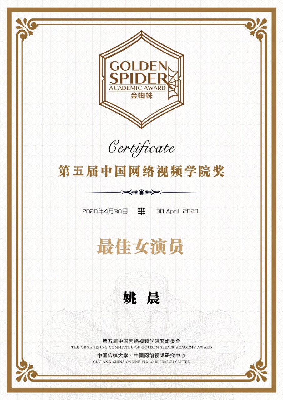 姚晨 获得中国网络视频学院奖最佳女演员奖项"艺术有抚慰人心的力量