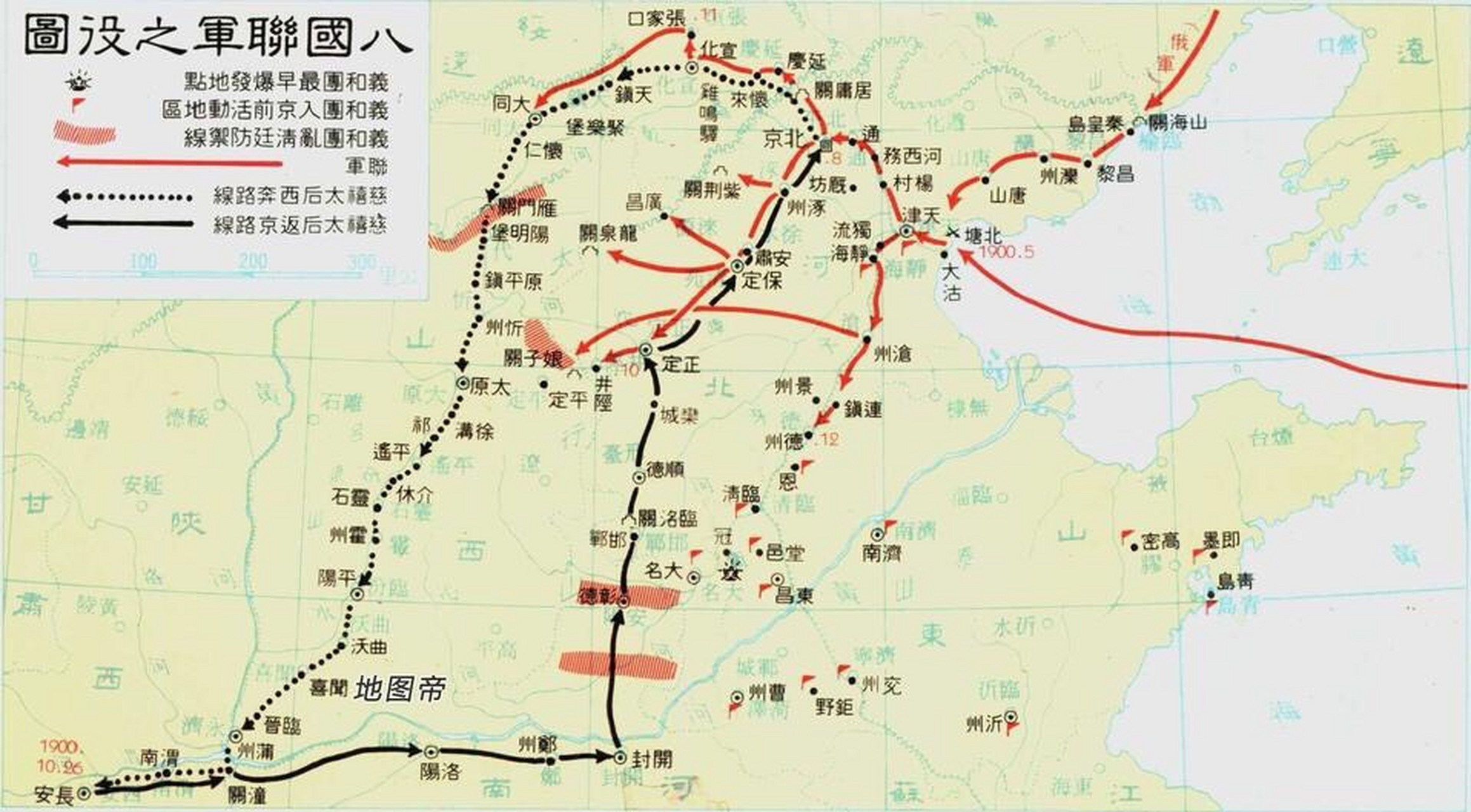 1900年,八国联军入侵,慈禧太后逃跑路线.