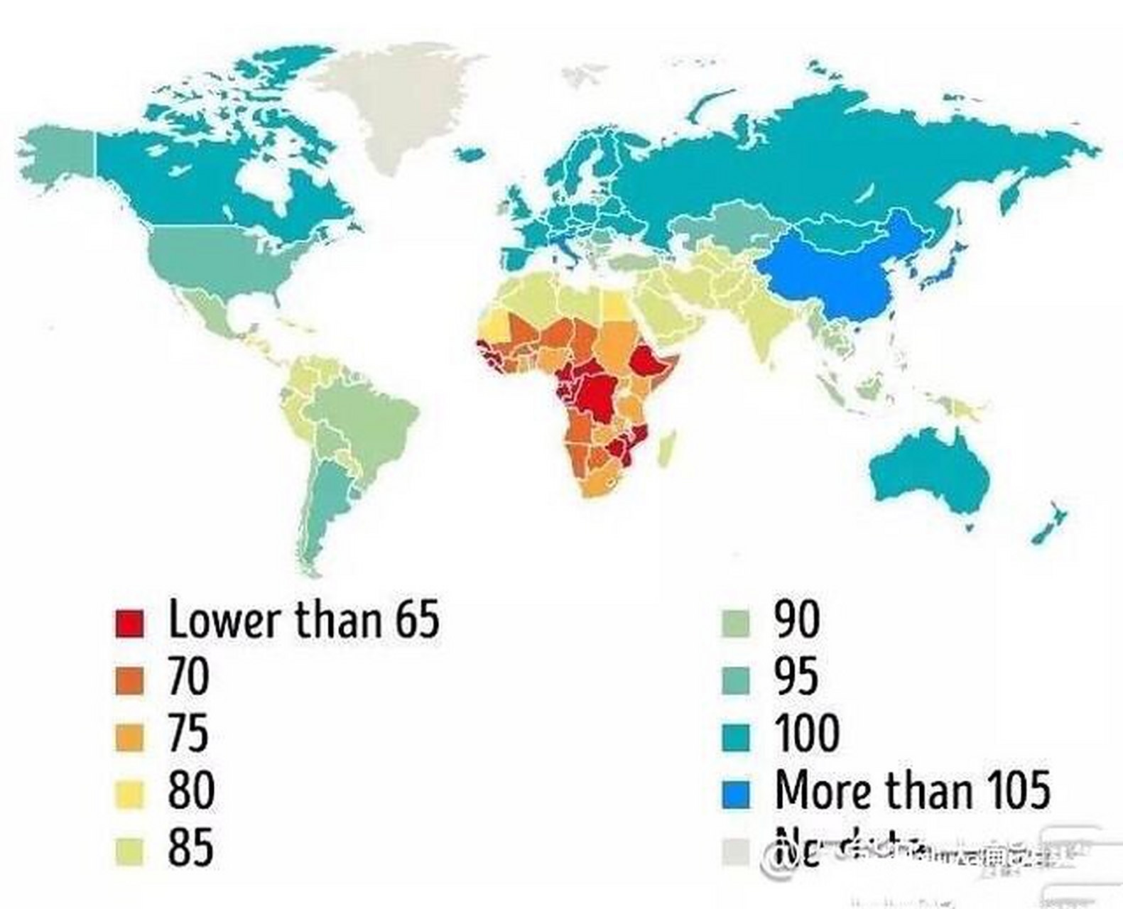 世界各个区域的智商值分布图,中国人聪明是有原因的.