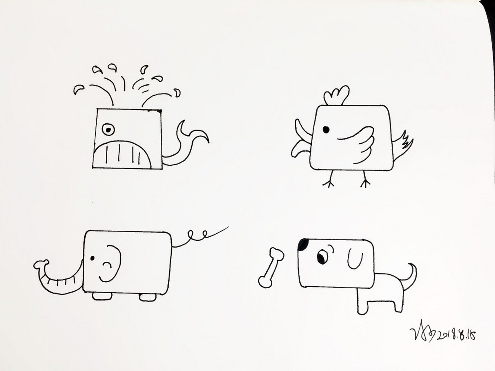 爱画画# 一个方形就能画出4个简单的小动物,适合零基础的你学习,或者